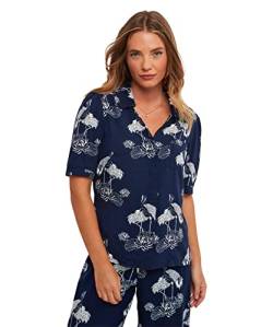 Joe Browns Damen Women's Mix and Match Crane Print Short Sleeve Pyjama Top Pyjamaoberteil, Navy, 14 von Joe Browns