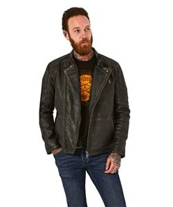 Joe Browns Herren Vintage-Jacke aus gewaschenem Leder mit Reißverschluss Lederjacke, Schwarz, XXL von Joe Browns