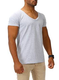 Joe Franks Herren Basic T-Shirts V-Neck DEEP Herren Slim Fit, Grey Melange, XL von Joe Franks