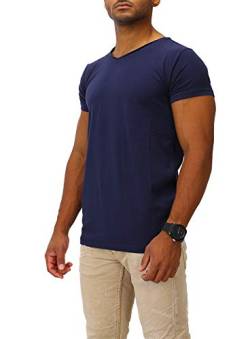 Joe Franks Herren Basic T-Shirts V-Neck HIGH Herren Kurzarm Slim Fit, Blau, XL von Joe Franks