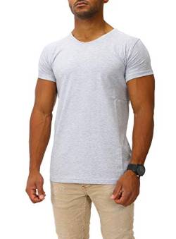 Joe Franks Herren Basic T-Shirts V-Neck HIGH Herren Kurzarm Slim Fit, Grey Melange, XL von Joe Franks