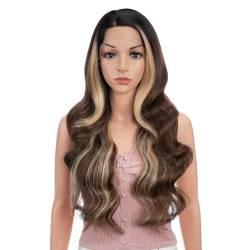 Joedir 26" Big Curly Wavy Supreme Free Parting HD Lace Frontal Perücken mit Baby Haar hohe Temperatur synthetische Perücken für Frauen (Ombre Brown Highlights Farbe) von Joedir