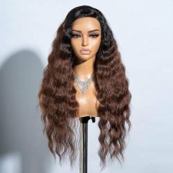 Joedir Lace Front Perücken Long Curly Wavy Side Part Perücke Ombre Brown Wavy Perücken für Frauen Synthetische hitzebeständige Faser Kleberlose Perücken für den täglichen Gebrauch Party 70 cm von Joedir