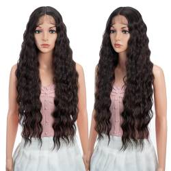 Joedir Perücke Braun Lang Perücke Lace Fronts 76cm lang gewellte synthetische Perücke 4,5" tiefes Mittelteil HD transparente Spitze für Frauen 130% Dichte Perücken von Joedir