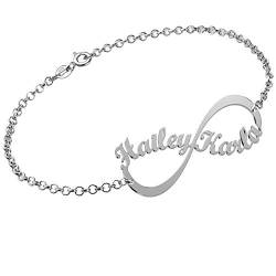 JoelleJewelryDesign Infinity - Unendlich Namensarmband/Fußband 18K Weißgold vergoldet Silber - Personalisiert mit Ihren eigenen 2 Namen von JoelleJewelryDesign