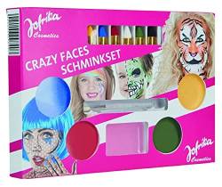 Jofrika Crazy Faces Schminkset I Set aus 4 Farben Theaterschminke, Abschminke, 6 Schminkstifte und einen Applikator I Geeignet für Karneval, Halloween, Kindergeburtstage, Mottoparties von Jofrika