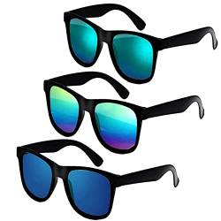 3 Stücke Retro 80er Sonnenbrille Herren Damen,Neon Party Brille Set,Vintage Sonnenbrille,Sonnenbrille UV Schutz,80er Lustige Sonnenbrillen Set für Outdoor (Blaue + Grüne + Mehrfarbige Folie) von Johiux