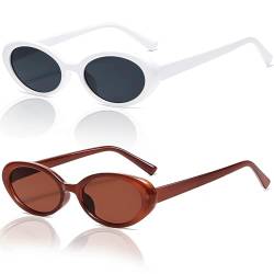 Johiux 2 Stück Vintage Oval Sonnenbrille Damen,Sunglasses für Woman,Sonnenbrille für Damen und Herren,Party Sonnenbrille,Aesthetic Accessoires Sunglasses Woman (Weiß+Tannfarbe) von Johiux
