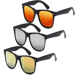 Johiux 3 Stücke Retro 80er Sonnenbrille Herren Damen,Neon Party Brille Set,Vintage Sonnenbrille,Sonnenbrille UV Schutz,80er Lustige Sonnenbrillen Set für Outdoor (Gold + Rot + Silberfolie) von Johiux