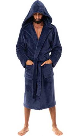 John Christian Superweicher Fleece Morgenmantel mit Kapuze, Marineblau - Herren (Größe XL) von John Christian