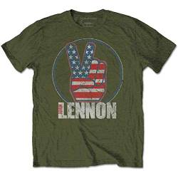 John Lennon Herren Peace Fingers Us Flag T-Shirt, Grün (Military Green Military Green), Medium von John Lennon