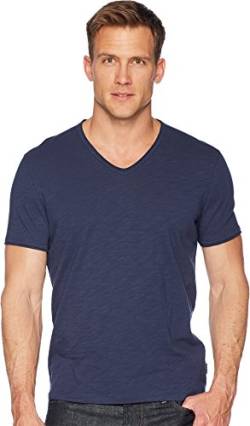 John Varvatos Herren Miles Kurzarm Slub V-Ausschnitt Mit Cut Raw Edge T-Shirt, Blau geölt, X-Groß von John Varvatos