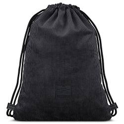 Johnny Urban Turnbeutel Hipster Anthrazit/Schwarz Finn Cord Gymsack Gym Bag Beutel Sportbeutel Rucksack für Damen & Herren mit Innentasche - Retrooptik aus Cord und veganem Leder von Johnny Urban