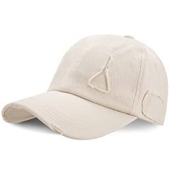 Johotone Baseball Cap Distressed Hat Sport Cap Verstellbar Baumwolle Kappen Sonnen für Herren Damen Unisex Sport Reise Outdoor Beige von Johotone