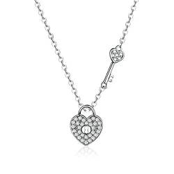Joielavie Halskette Anhänger für Damen Mädchen aus 925er Silber mit weißem Zirkonia Pavé-Fassung, Schlüssel in Herzform, Modeschmuck, Geschenk von Joielavie