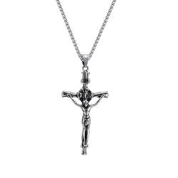 Joielavie Halskette mit Anhänger Jesus Kreuz Kruzifix Religiös Vintage Kette Edelstahl Schmuck Geschenk Herren, Edelstahl von Joielavie