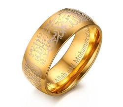 Joielavie Herren-Ring aus Edelstahl mit Symbol Allah Shahada Arabisch Islamischer Muslim Religiöser Gold Schmuck, Edelstahl von Joielavie