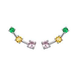 Joielavie Ohrringe aus Sterling-Silber 925, für Damen und Mädchen, mit 3 Zirkonias, grün, gelb, rosa, dreifarbig, Ohrringe Schmuck von Joielavie