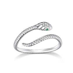 Joielavie Ring aus 925er-Sterlingsilber, Schlangen-Design, grün-weißer Zirkon, offenes Ende, Schmuck für Mädchen und Damen von Joielavie
