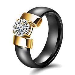 Joielavie Ring für Herren und Damen, aus Keramik, Stahl mit Zirkonia, glatt, klassisch, Ehering, Verlobungsring, Schmuck, Paare, Weiß, Gold, Größe 51, Stahl, zirkonia von Joielavie