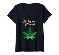 Damen 420 Weed Cannabis TShirt Marihuana Hanfblatt Legaliseed T-Shirt mit V-Ausschnitt von Joint Cannabis Kiffer Hanf Gras 420 Ich war dabei
