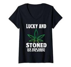Damen 420 Weed Cannabis TShirt Marihuana Hanfblatt Legaliseed T-Shirt mit V-Ausschnitt von Joint Cannabis Kiffer Hanf Gras 420 Ich war dabei