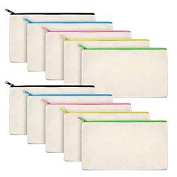 Jojomino 10-Teilige Leere Canvas-ReißVerschlusstasche für Bastelarbeiten, Make-Up-/Kleine Bleistifttasche mit Farbigem ReißVerschluss, Mehrzweck-Reisetaschen von Jojomino