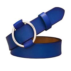 Jojomino Gürtel mit runder Ringschnalle Damen Ledergürtel für Jeans Casual Gürtelbreite 2,8cm Bekleidungszubehör, Blau, 110cm von Jojomino