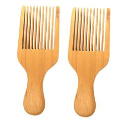 Jojomis 2 x breiter Haarkamm aus Holz, glatter Haarkamm, Afro-Haarkamm, Friseur-Styling-Werkzeug für natürliches lockiges Haar, Braun – 18,5 x 7,5 x 1,7 cm von Jojomis