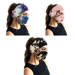 Jojomis 3-teiliges Damen-Stirnband mit Gesichtsmaske, Yoga, Outdoor-Aktivitäten, Kopfbedeckungs-Set von Jojomis