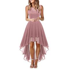 JokeLomple Damen-Spitzenkleid, Schleife, Gürtel, Elegantes, unregelmäßiges Kleid, ärmelloses Chiffonkleid, Brautjungfern-Cocktailpartykleid Rotes Kleid Damen Sexy Abschlusskleider Vorne Kurz Hinten von JokeLomple