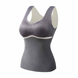 JokeLomple Thermo Unterhemd Damen - Innenfleece Funktionsunterwäsche mit Brustpolster Slim Dehnbare Oberteile Einfarbig Thermo-Unterhemden Weste Winter-Gefüttertes Top von JokeLomple