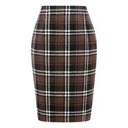 Pencil Plaid Röcke für Frauen Herbst Winter hoch taillierter, Figurbetonter, knielanger Woll-Midirock mit Schlitz Gelb Senf Grauen Damen von JokeLomple