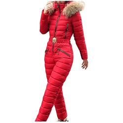 Schneeanzug Damen - Skioverall Schneeanzug Mode Hoodie Skijacke Ski-Anzug Dicker Ski-Anzug Schnee Winter-Overall One Piece Ski Suit Outdoor Sport Lässig Skisuit von JokeLomple