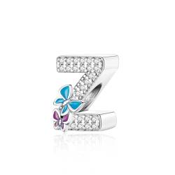 S925 Sterling Silber Brief Charms Alphabet A-Z Buchstaben Bead Fits Pandora Armbänder Halskette Anhänger Inlaid Schmetterling Bead für Frauen Mädchen Geburtstag Zeremonie DIY Schmuck Geschenk von Jokmeo