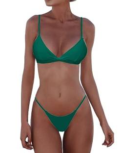 Jolefille Damen Tanga Bikini Brasilianischer String Badeanzüge Dreieck Badeanzug Frecher Hoher Schnitt Zweiteilig, Marinegrüner Tanga-Bikini, S von Jolefille