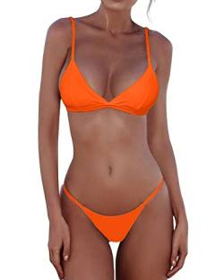 Jolefille Damen Tanga Bikini Brasilianischer String Badeanzüge Dreieck Badeanzug Frecher Hoher Schnitt Zweiteilig, N_Orange_Bikini_Sets, Large von Jolefille