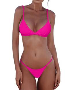 Jolefille Damen Tanga-Bikini-Sets Triangel Zweiteiliger Badeanzug Frecher Hoher Schnitt Badeanzüge Brasilianischer String Sexy Rückenfrei, Rose Tanga Bikini, Large von Jolefille
