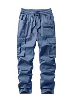 Jolicloth Cargohose Herren Outdoor Chino Cargo Jogginghose Lange Baggy Hose Sporthose Freizeithose Pants Elastische Taille Himmelblau L von Jolicloth