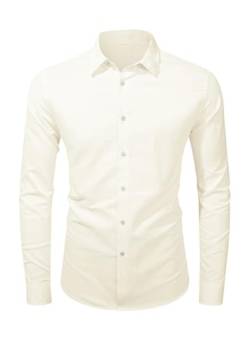 Jolicloth Hemd Herren Langarm Freizeit Hemd Regular Fit Einfarbig Businesshemd Sommer Herrenhemden Weiß 2XL von Jolicloth