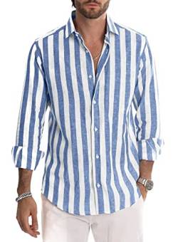 Jolicloth Hemd Herren Langarm Gestreiftes Freizeithemd Casual Business Regular Fit Shirts für Sommer Herbst Blau M von Jolicloth