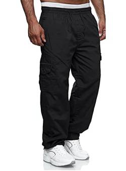 Jolicloth Herren Cargohose Baumwolle Outdoor Arbeitshosen Männer Lange Baggy Hose Casual Freizeithose Pants mit Drawstring Regular Fit Schwarz M von Jolicloth