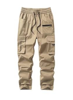 Jolicloth Herren Cargohose Outdoorhose Lange Baggy Hose Casual Freizeithose Pants mit Taschen Regular Fit Aprikosenfarbe XL von Jolicloth