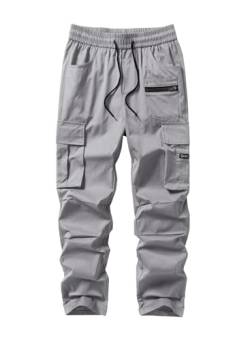 Jolicloth Herren Cargohose Outdoorhose mit Taschen Männer Lange Baggy Hose Casual Freizeithose Pants für Sport Wandern Light Grey XL von Jolicloth