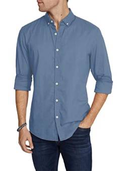 Jolicloth Herren Freizeithemd Hemd Regular Fit Einfarbig Langarm Businesshemd 100% Baumwolle Herrenhemden Blau XL von Jolicloth