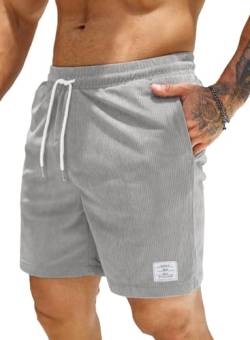 Jolicloth Kurze Hosen Herren Shorts Herren Sommer mit Taschen Cargo Shorts Corduroy Elastischer Bund Jogginghose Herren Kurz Freizeithose Sporthose Grau S von Jolicloth