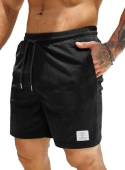 Jolicloth Kurze Hosen Herren Shorts Herren Sommer mit Taschen Cargo Shorts Corduroy Elastischer Bund Jogginghose Herren Kurz Outdoor Casual Sporthose Schwarz S von Jolicloth