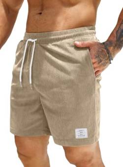 Jolicloth Kurze Hosen Herren Shorts Herren Sommer mit Taschen Cargo Shorts Elastischer Bund Jogginghose Herren Kurz Outdoor Freizeithose Sporthose Beige XL von Jolicloth