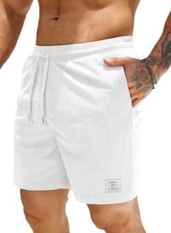 Jolicloth Kurze Hosen Herren Shorts Herren Sommer mit Taschen Cargo Shorts Elastischer Bund Loose Jogginghose Herren Kurz Outdoor Freizeit Sporthose Weiß XL von Jolicloth