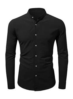 Jolicloth Leinenhemd Herren Langarm Hemd Henley Freizeithemd Stehkragen T-Shirt Langarm Hemdshirt Regular Fit Shirt Schwarz M von Jolicloth